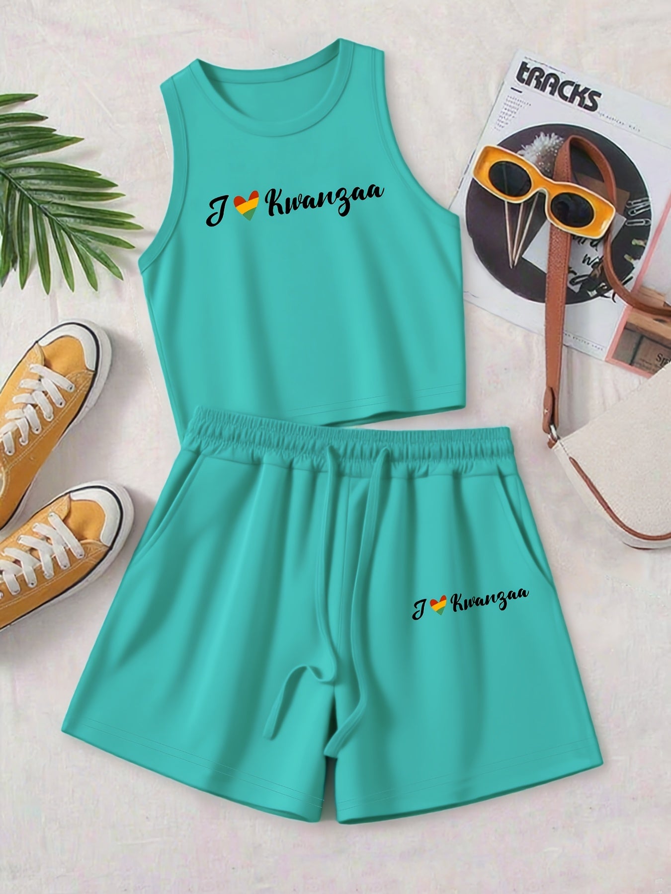 Women's Casual Two-Piece Vest and Shorts Set with Drawstring