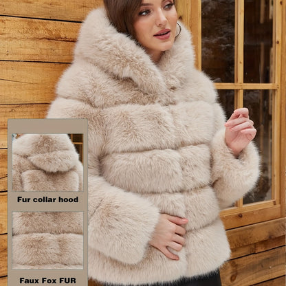 Women's Elegant White faux fur coat - Luxury Winter Outerwear with Single-Button Closure, Machine Washable Cold-Weather Jacket for Evening Events, Parties & Everyday - Chic Winter Coat for Women (Solid Color, O-Line Silhouett