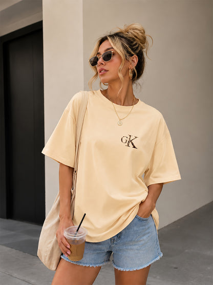 Women's Loose Fit Cotton T-Shirt with GK Letter Print