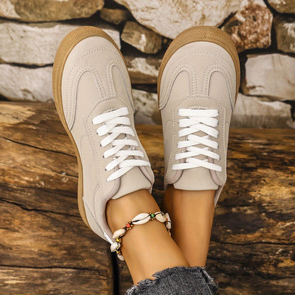 Women's Lightweight Casual Sneakers - All-Season, Lace-Up, Faux Cover Walking Shoes in Trendy Khaki
