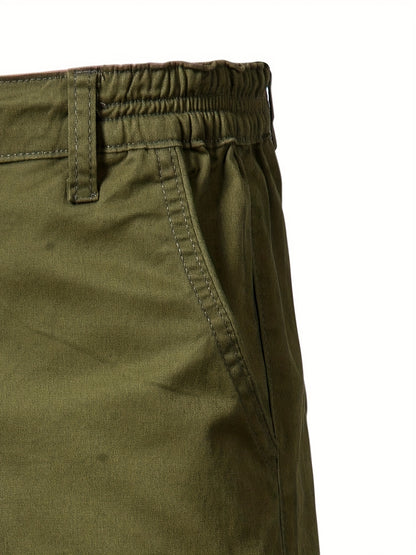 Men's Classic Fit Cotton Twill Flat Front Solid Chino Short With Slant Pockets And Elastic Waist