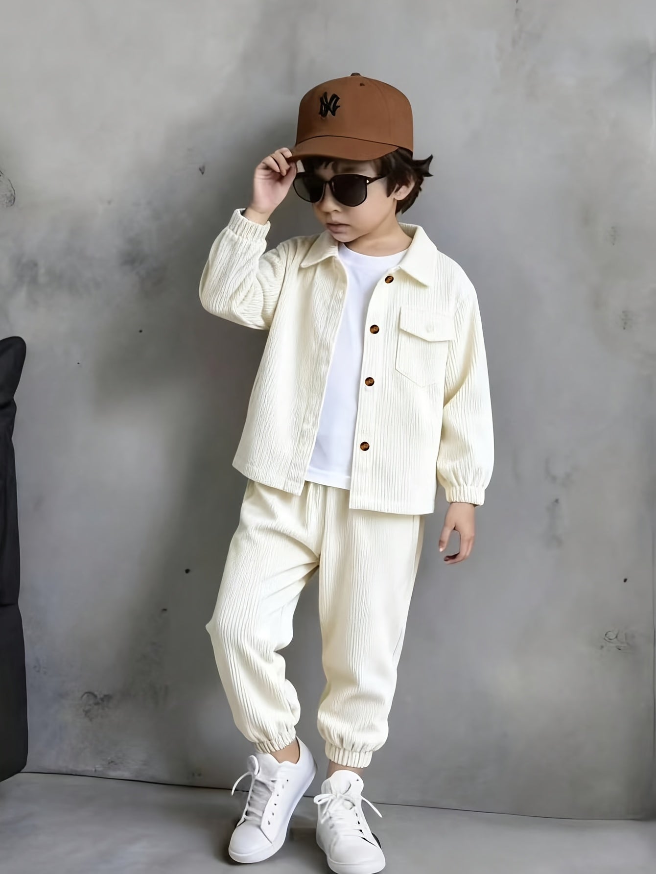Boys' Casual Corduroy Set with Long-Sleeve Jacket & Pants