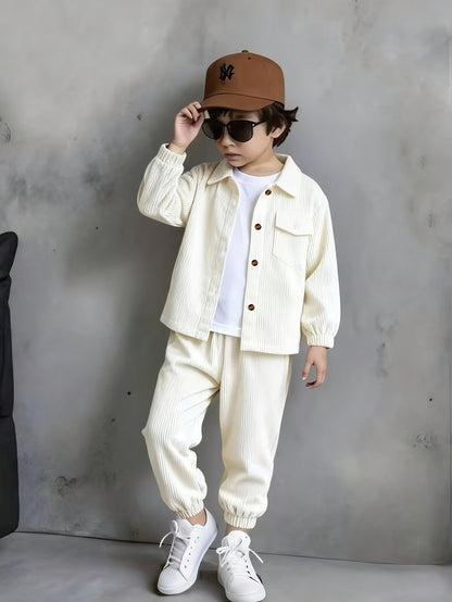 Boys' Casual Corduroy Set with Long-Sleeve Jacket & Pants