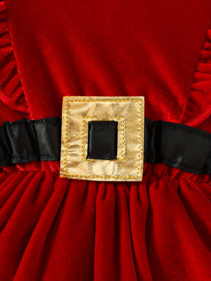 2 հատ ոսկեգույն թավշյա, ծածանվող թևքերով, ժանյակավոր գոտիով զարդարված երկար թևքերով բոդի՝ փափուկ կիսաշրջազգեստով + ժապավենաձև գլխաշորով, աշնանային և ձմեռային Սուրբ Ծննդյան գեղեցիկ երեկույթի հանդերձանք, բացօթյա օգտագործման համար