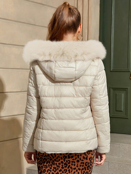 Women'S Heavyweight Winter Coat - Dual-Sided Reversible Jacket with Full-Zip Front, Hooded Collar, Two-Way Zipper Closure - Warm Outerwear for Cold Weather, Office, Travel - Elegant Brown Coat (Size & Wash Label in Pocket), L