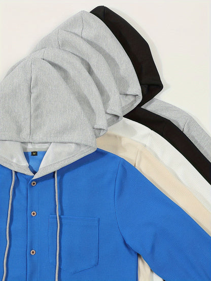 Men's Casual Hooded Jacket - Soft, Breathable Polyester with Button-Up Design & Pockets | Perfect for Spring, Fall & Outdoor Activities, Long Sleeve, Fashion, Daily, Leisure Style, Conventional Version