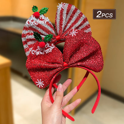 2/4pcs Women'S Christmas Bow Headbands, Sweet and Cute Style, Festive Hair Accessories for Holiday Parties, School Supplies, Autumn Decorations, Christmas Gifts, Christmas Ornaments