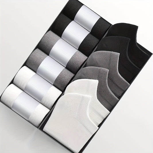 5 Pairs Of Men's Knitted Solid Color Low-cut Socks, Comfy & Breathable Elastic Socks, For Daily Wearing