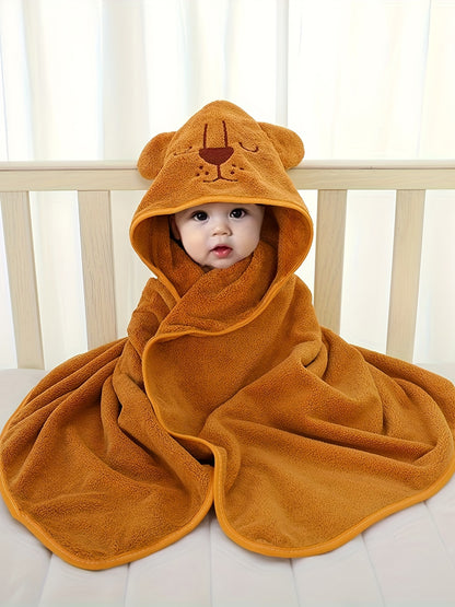 Adorable Animal Design Baby Boy's Soft Hooded Bathrobe - Super Absorbent & Quick-drying Blanket - Suitable For Aged 0-3