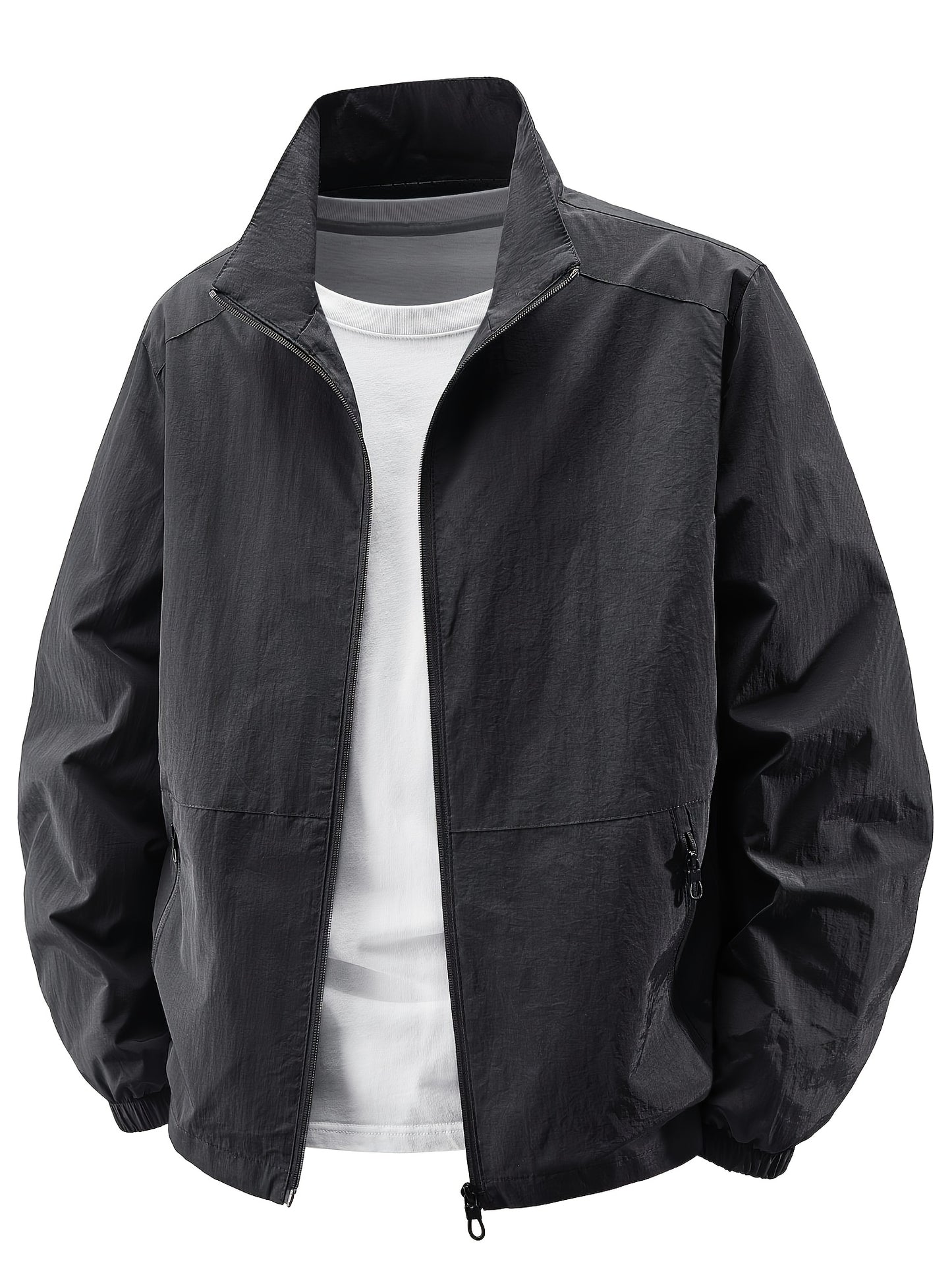 Տղամարդու ձիթապտղի կանաչ բոմբեր բաճկոն՝ կանգնած օձիքով - ամենօրյա, հարմարավետ, կայծակաճարմանդով վերնազգեստ՝ բացօթյա գործունեության համար, ամենօրյա հագուստ | Կանգնած օձիքով բաճկոն | Կայծակաճարմանդով բաճկոն