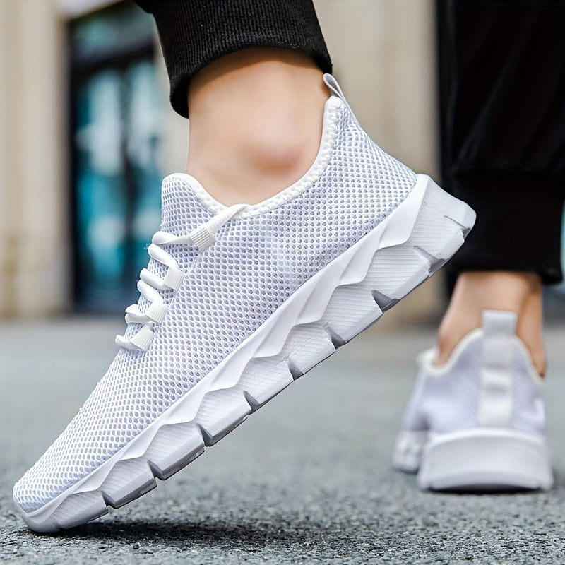Men's Solid Slip On Sneakers, Breathable Lightweight Non Slip Casual Shoes For Outdoor Gym Workout Park Walking All Seasons Comfy