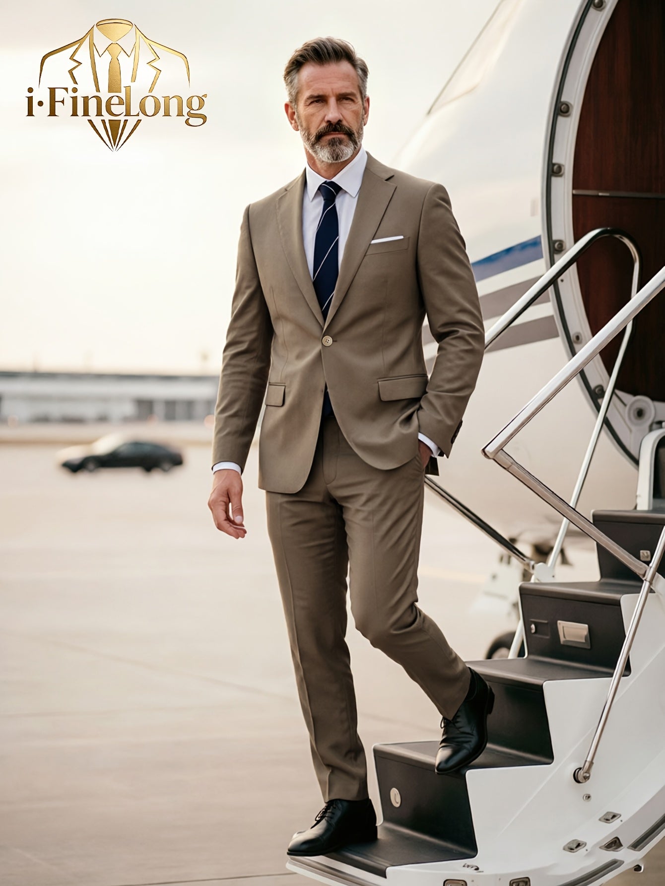 Men's Polyester Suit Set with Jacket & Trousers for Business Casual