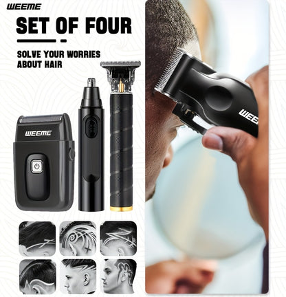 WEEME 4pcs Rechargeable Electric Grooming Kit for Men - Hair Clipper Electric Foil Shavers and Beard Trimmers, Ear, Nose Hair Trimmer Set, USB Charged - Perfect Holiday Gift
