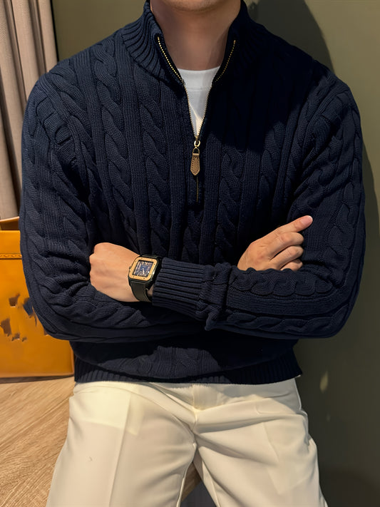 Men'S Casual Knit Sweater with a Half-Zip And Stand Collar, Perfect for a Relaxed Autumn And Winter Style