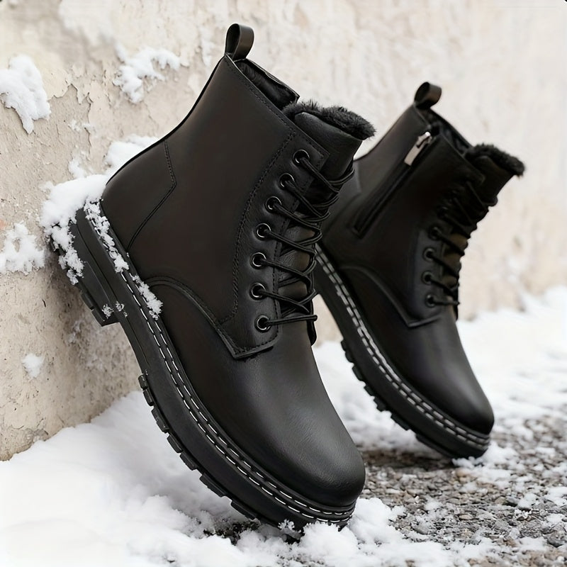 Men's Heavy-Duty Winter Boots with Thick Sole &  Upper - Zipper/Closure for Hiking, Ice Traction PVC Outsole, Round Toe s for Outdoor,, Snow (Compatible with warm inner liners) - Cold Weather Boots for