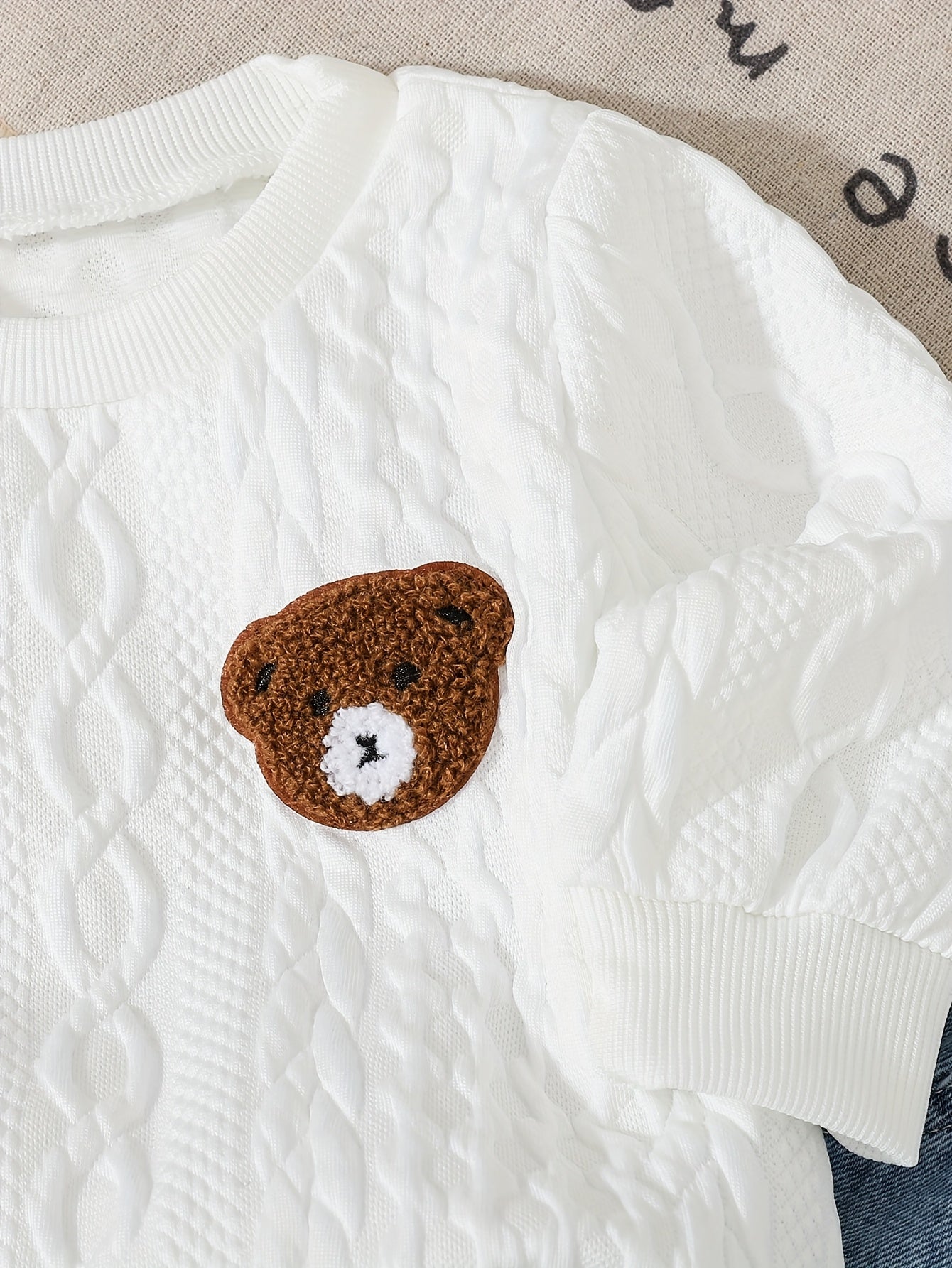 Cute Baby Boy Fall Set: Bear Sweatshirt & Denim Jogger Pants