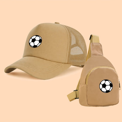 Kids Breathable Soccer Print Baseball Cap & Crossbody Bag Set