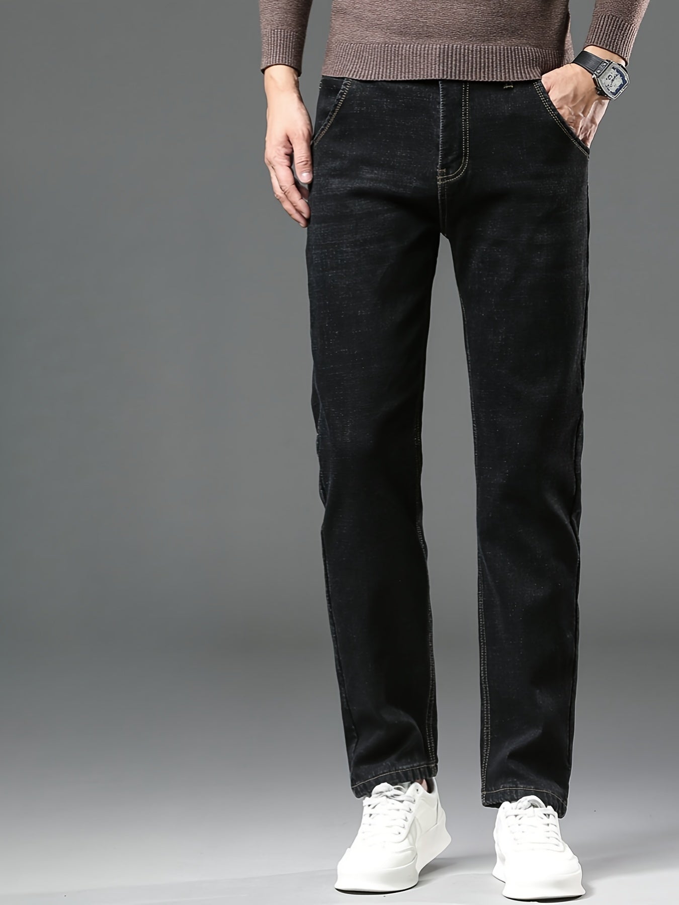 High-quality Men's Denim Trousers, Business Style, Elastic Men's Pants, New Autumn/winter Fashion Trend - ayq