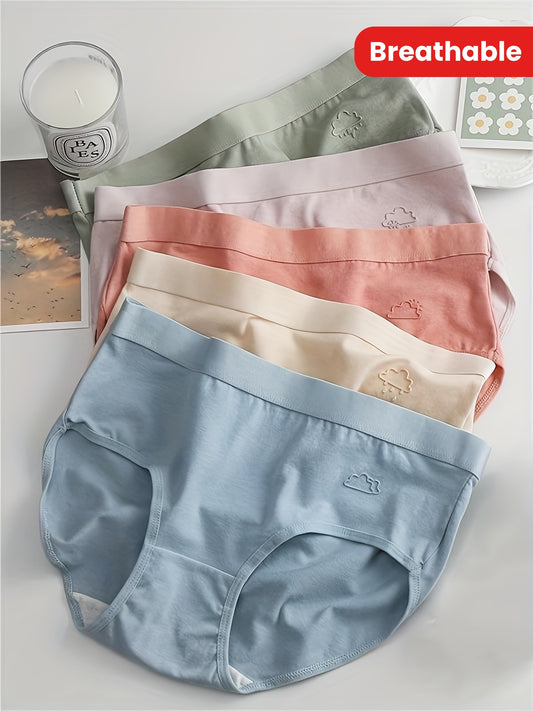 5pcs Solid Briefs, Simple Comfy Breathable Stretchy Intimates Panties, Women's Lingerie & Underwear