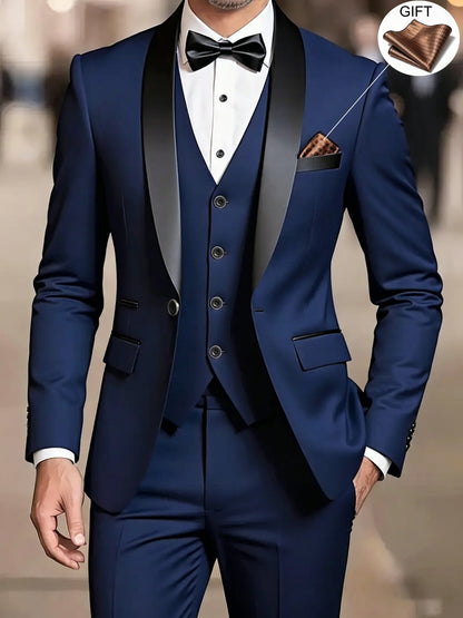Men's 3-Piece Suit Set - Blazer, Vest & Trousers for Business & Weddin