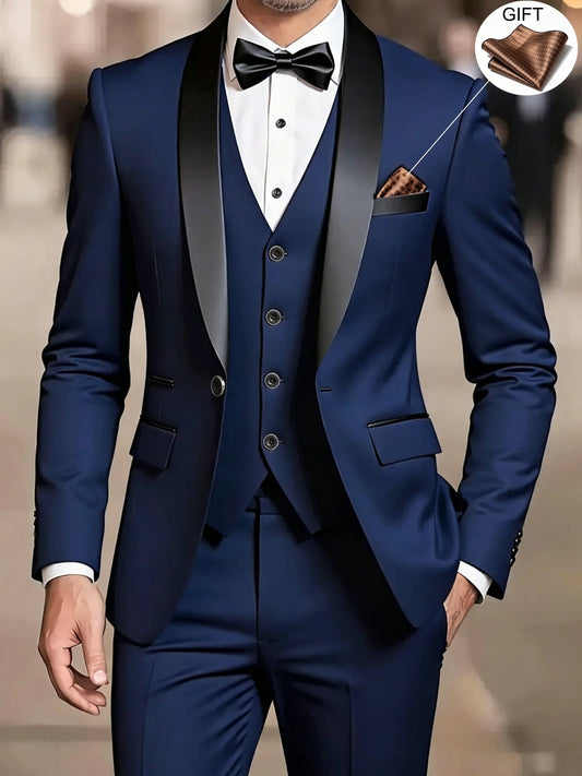 Men's 3-Piece Suit Set - Blazer, Vest & Trousers for Business & Weddin - ayq