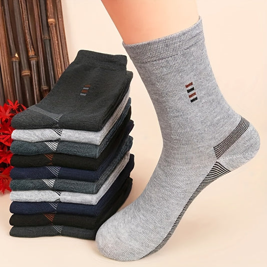 5 Pairs of Men'S Long Socks - Soft, Comfortable, Durable, Casual, Simple Fashion in Black, Large Size, Mid-Calf Length