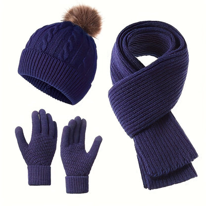 3pcs Set - Adult Warm Set Winter Hat Scarf Gloves, a Three-In-One Comfortable Set Integrating Hat And Scarf, Cold And Frost Protection, Suitable for Daily Commute, Shopping And Outdoor Activities