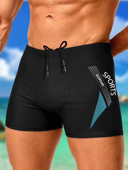 Men's Quick-Dry Athletic Swim Trunks with Graphic Print