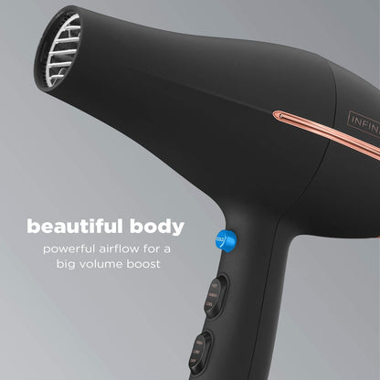 INFINITIPRO by CONAIR Hair Dryer with Diffuser | AC Motor Pro Hair Dryer with Ceramic Technology | Includes Diffuser and Concentrator | Black | Packaging May Vary