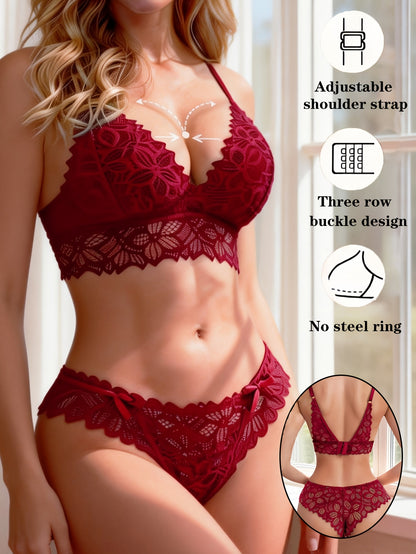 Sexy Wireless Lace Lingerie Set with Removable Padding