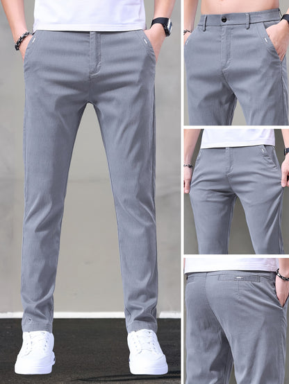 Men's Slim-Fit Summer Suit Pants with Stretch Lyocell Fabric