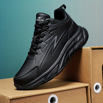 Men's Black Road Running Shoes - Casual Sporty Style, Durable Rubber Sole, Comfortable Fabric Lining, Low-Top Lace-Up Sneakers for All Seasons, Athletic Footwear|Lowtop Sneakers|Comfortable Lining