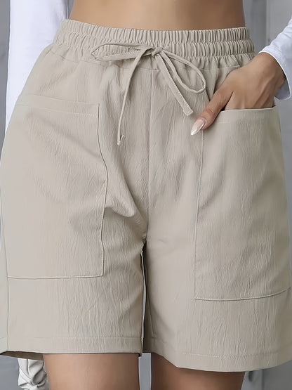 Women'S Vacation Elegant Casual Solid Color Polyester Short Pants, Regular Contour, Non-Stretch, with Pocket, for Spring, Summer, Fall