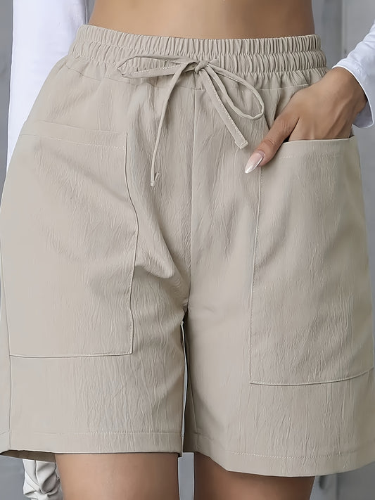 Women'S Vacation Elegant Casual Solid Color Polyester Short Pants, Regular Contour, Non-Stretch, with Pocket, for Spring, Summer, Fall
