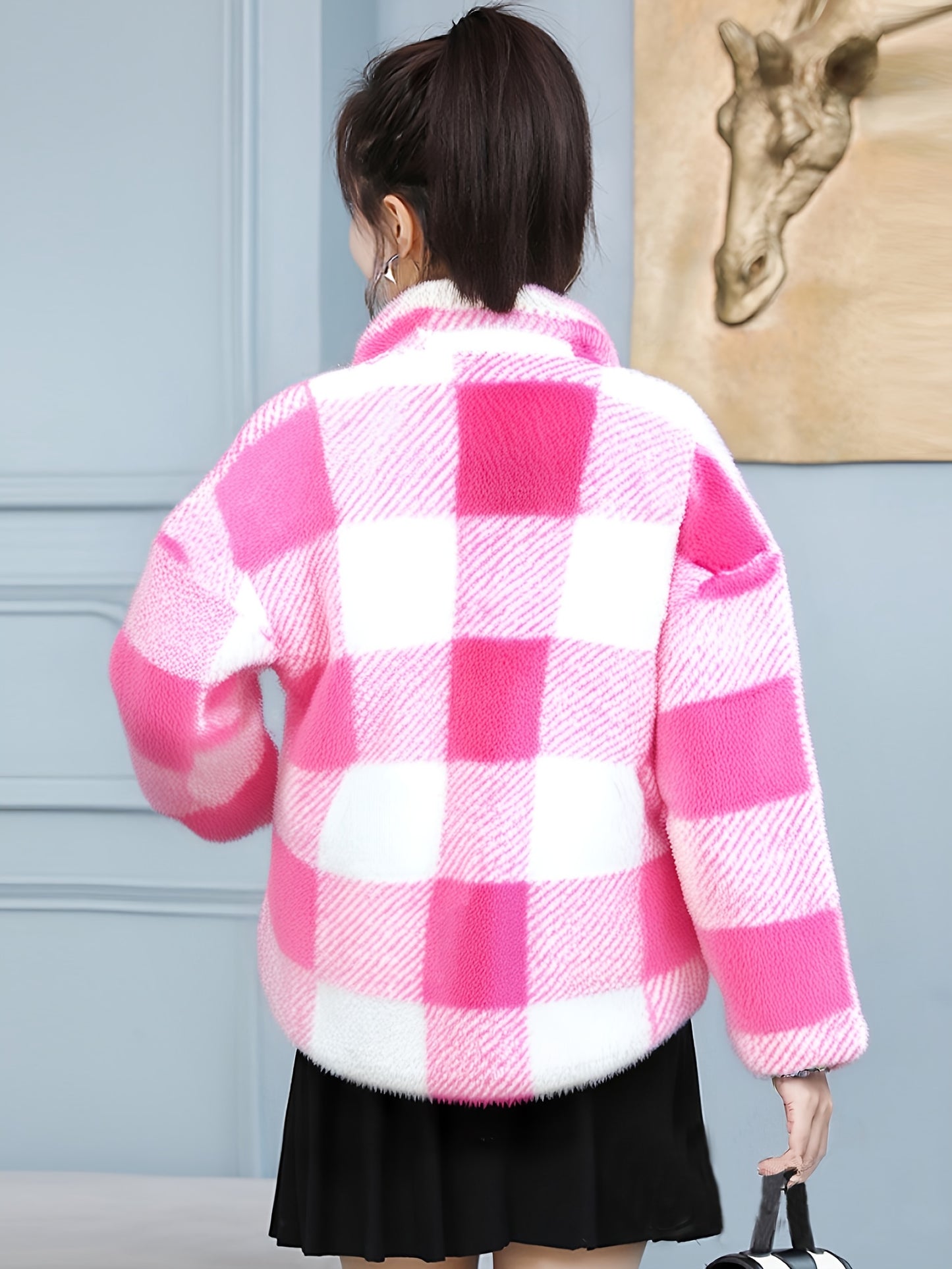 Women'S Plaid Jacket - Soft Brown/Black/Beige/White/Gray/ - Button-Front Closure, Structured Fit for Fall/Winter - Everyday & Formal Outfits - Cozy Outerwear for Women, Casual Wear, Classic Turndown Collar, Durable Fabric, Se