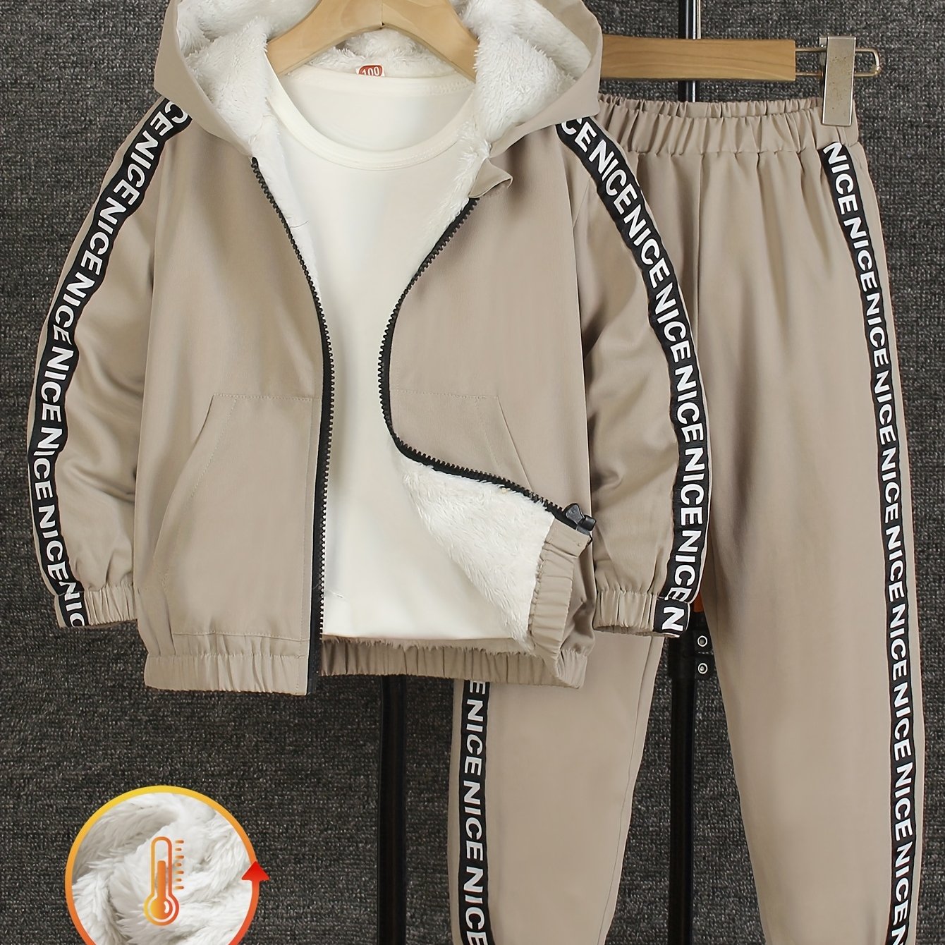 2pcs Set: a Set of Young Boys' Autumn And Winter Fleece Long-Sleeved Trousers Suit, for Outdoor