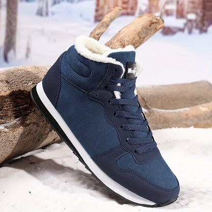 Men&apos;s Fleece-Lined Winter Boots - Warm & Durable -like Upper, Shock-Absorbing Cushioned Insole, Lace-Up Mid-Calf Ankle Boots with Traction Tread - All-Terrain Traction for Snow, Ice, Mud, Grass - Ideal for Hiking, Gym, E