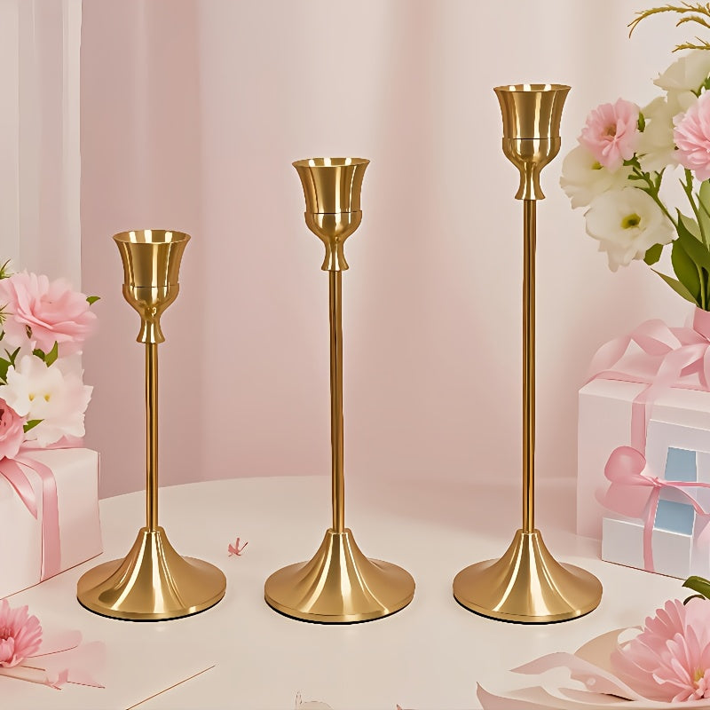 3pcs of Gorgeous Single-Head Metal Candlesticks, Detachable, Suitable for Dating Candlelight Dinner Props, Restaurant Hotels, Home Daily Table Decoration, Birthday Parties, Wedding Event Table Decoration, Christmas Valentine'