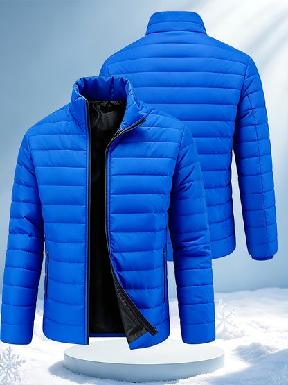 Men's Winter Warm Windproof Jacket with Stand Collar and Zippered Pock