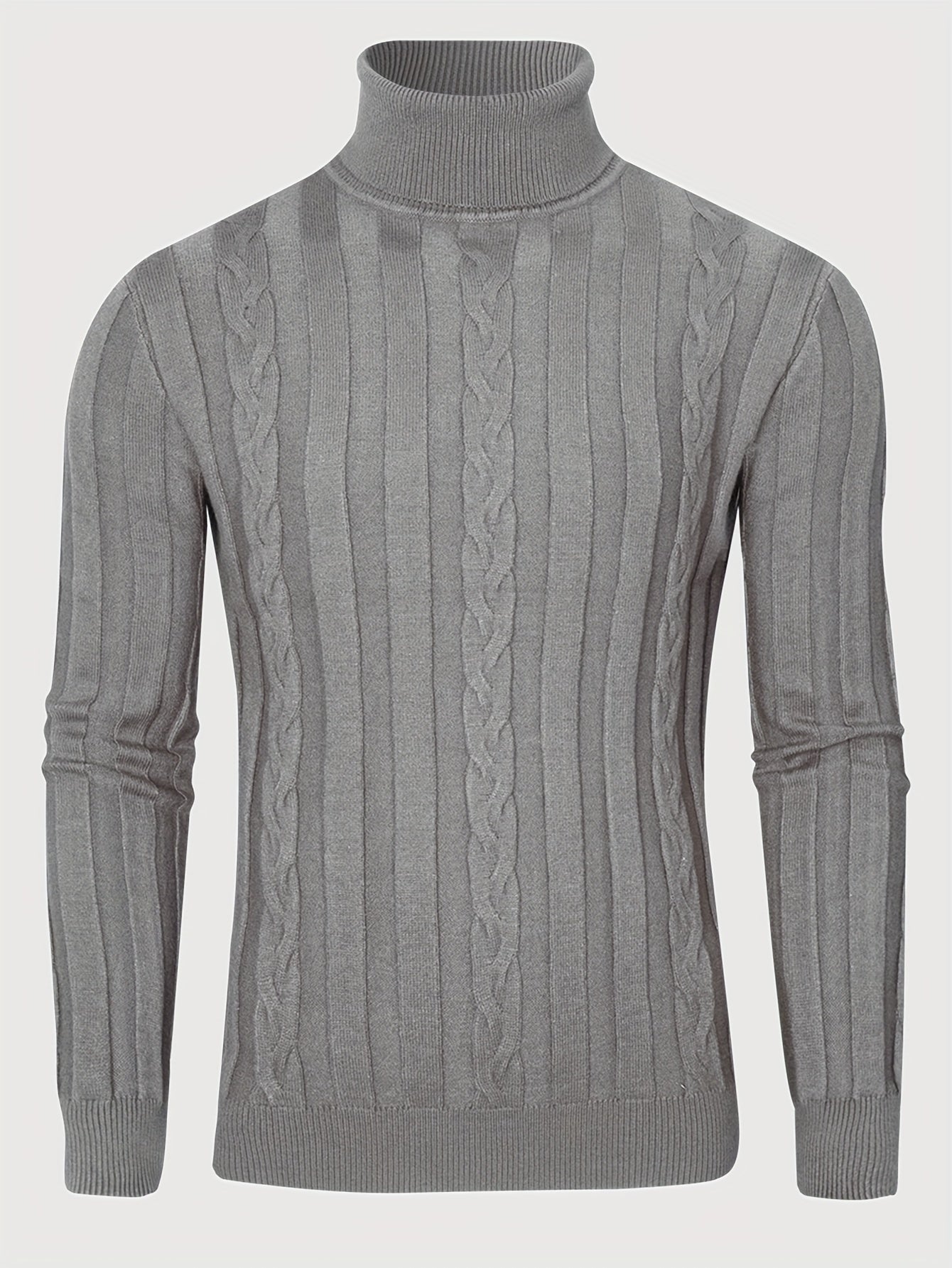 Men's Mature Slim-Fit High-Neck Long-Sleeve Sweater, Casual Ribbed Knit Pullover Solid Color Sweater, Men's Winter Clothing, Men's Sweater, Christmas Sweater, Men's Christmas Sweater, Winter Men's Apparel, New Year's Apparel,