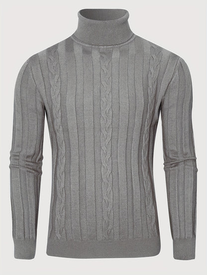 Men's Mature Slim-Fit High-Neck Long-Sleeve Sweater, Casual Ribbed Knit Pullover Solid Color Sweater, Men's Winter Clothing, Men's Sweater, Christmas Sweater, Men's Christmas Sweater, Winter Men's Apparel, New Year's Apparel,