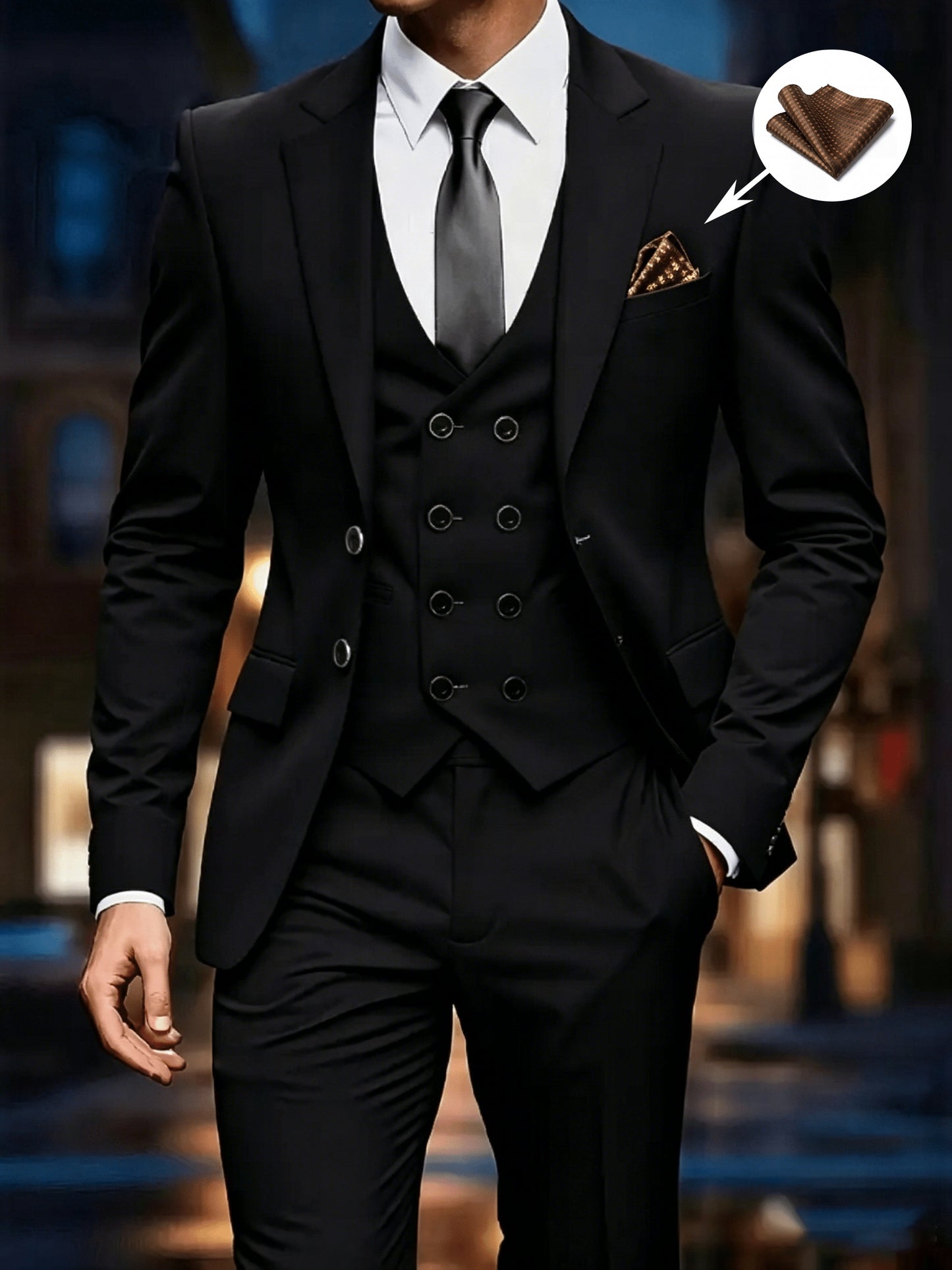 Men's 3-Piece Formal Suit Set with Jacket, Vest & Pants