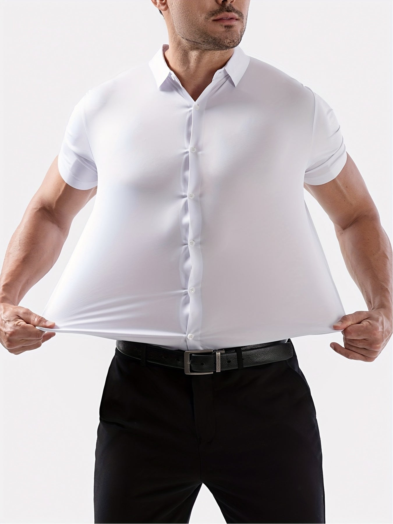 Men’s High-Stretch Lapel Short-Sleeve Shirt for Summer Casual