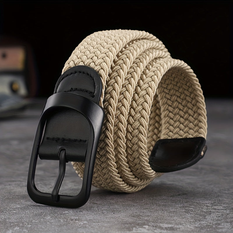 Men And Women's Elastic Woven Belt With Button Buckle, For Casual Jeans Christmas Gift - ayq