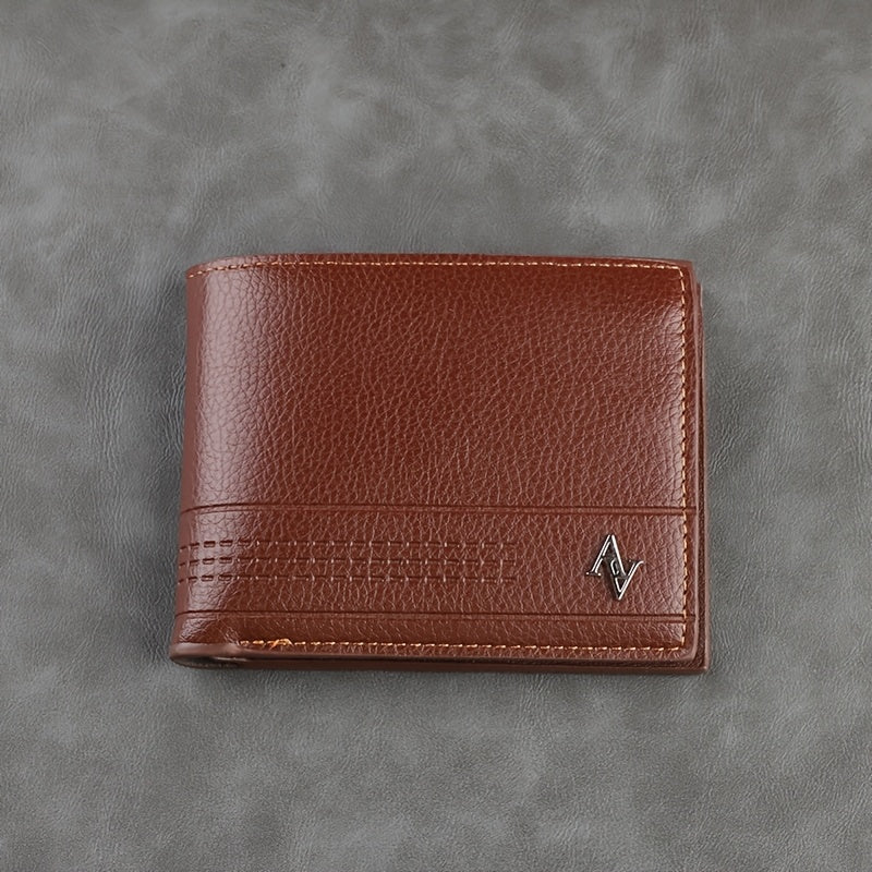 Men'S Large Capacity Lightweight Wallet - Business Casual & Everyday Use with Golden-Tone Hardware, Multiple Card Slots, Cash Pocket & ID Window - Durable Synthetic