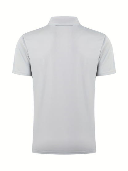 [Golf Apparel] Men's Classic White Shirt - Casual Summer Style with Short Sleeves, Zipper Collar, and Stretch Polyester Fabric - Perfect for Streetwear & Golf