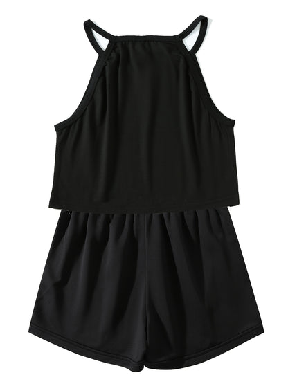 Women's Black Sleeveless Tank Top & Shorts Casual Set