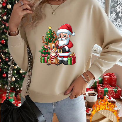 1pc Women's & Unisex Christmas Santa Reindeer Elf Print Sweater - Red Pullover Sweatshirt with Round Neck, Soft Warm Winter Sweating Jacket for Holiday Parties, Family Matching Outfits, Gift (Machine Washable) - Y2K Style All