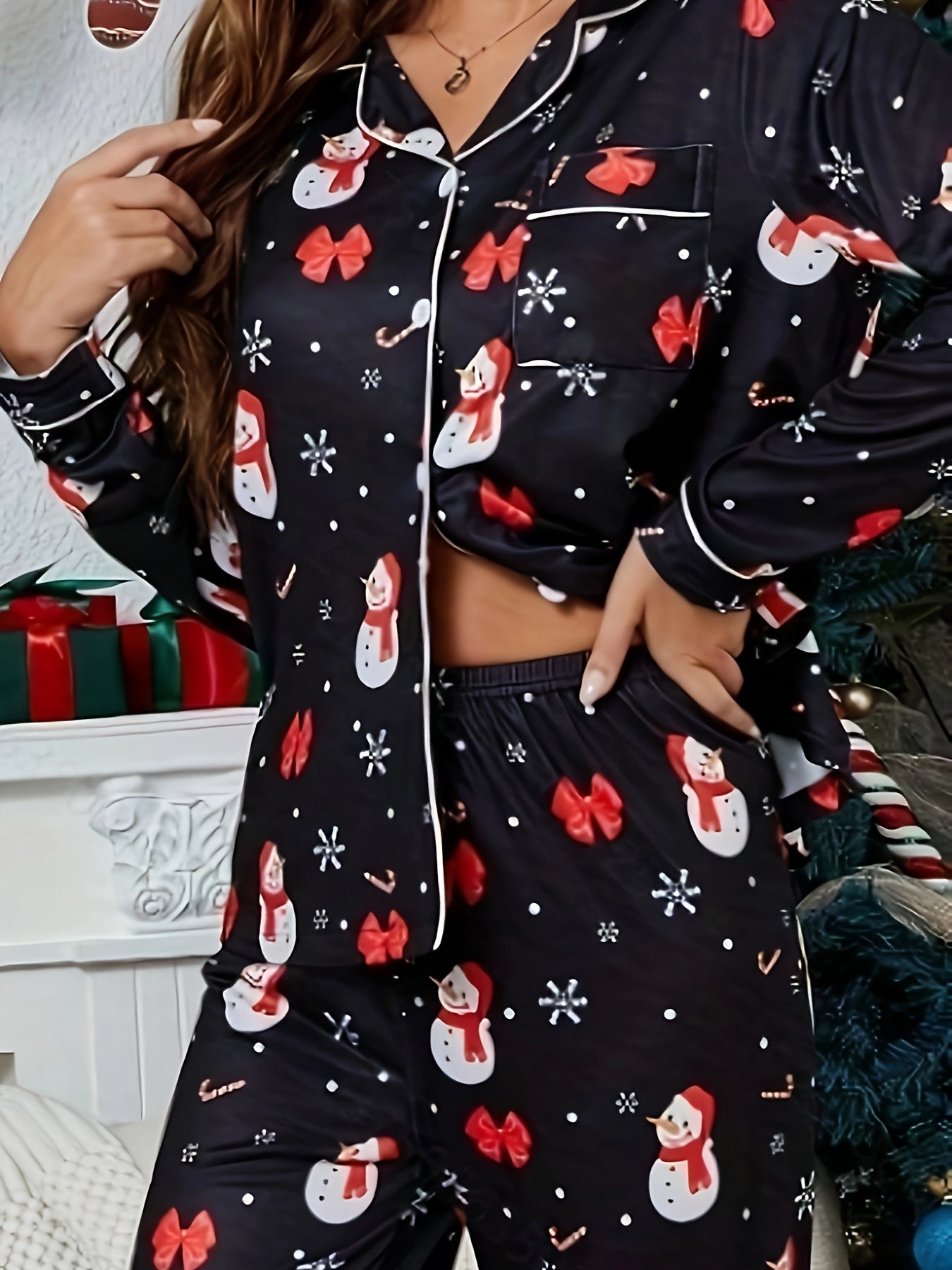 Cross-border European and American Foreign Trade Pajamas for Women, Christmas New Year Cartoon Two-Piece Set, Sliky Fiber Fabric Home Wear