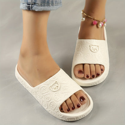 Women's Cute Bear Pattern Slides, Casual Open Toe Soft Sole Shoes, Lightweight Slip On Beach Slides